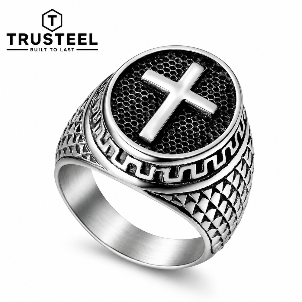 Men’s Stainless Steel Cross Signet Ring Christian Gothic Biker Statement Size 13